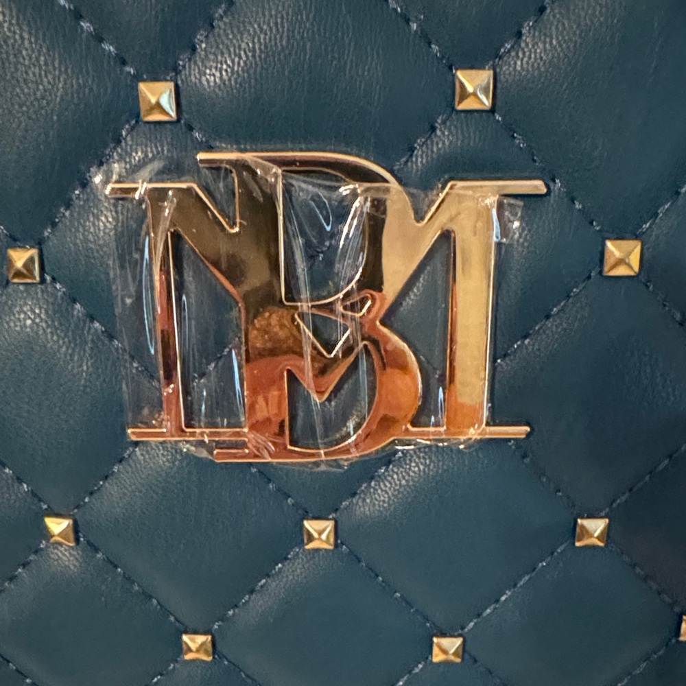 Badley Mischka Vegan Quilted Satchel in Tealish with Gold Accents NWT - Picture 6 of 7